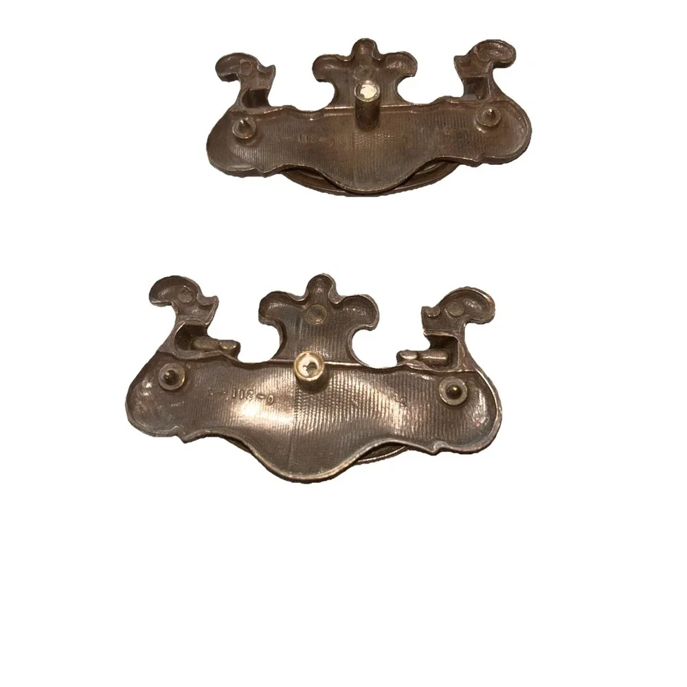 11 Brass Drawer Swing Handle Pulls Chippendale Batwing Antique Hardware W/Screws